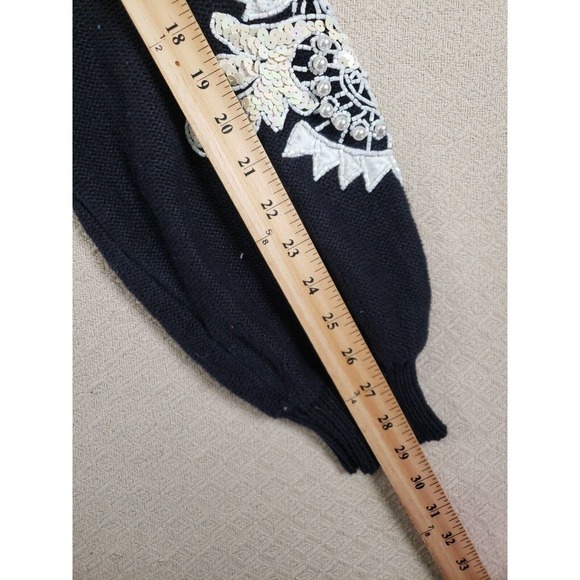 Bonnie Boerer Sweater Womens Small Black V-Neck Sequin Bling Trim Knit Pullover - Picture 10 of 10